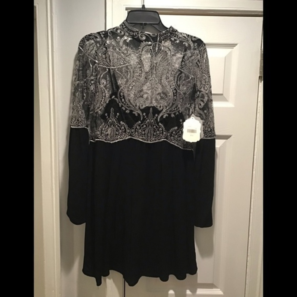 Altar'd State Black Dress with Silver Embroidered Bodice